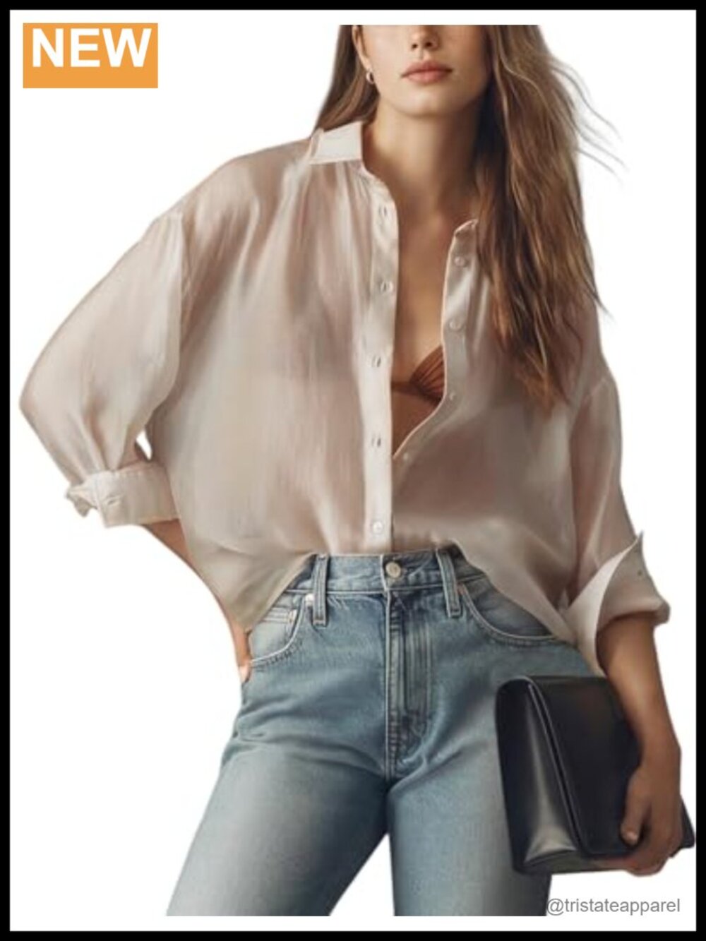 Women's Sheer Mesh See Through Blouse Shiny Button Up Shirt